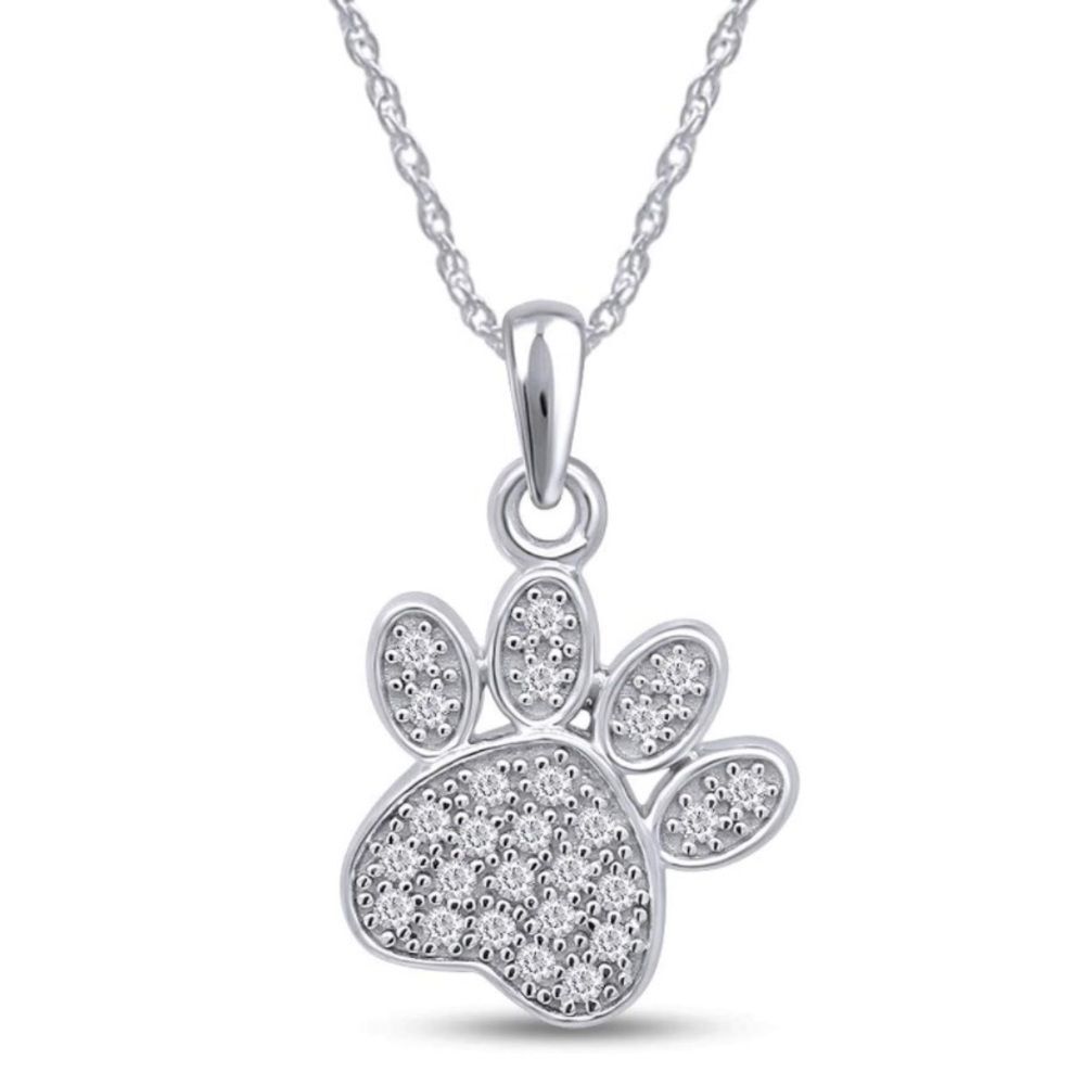 Natural White Diamond Paw Necklace